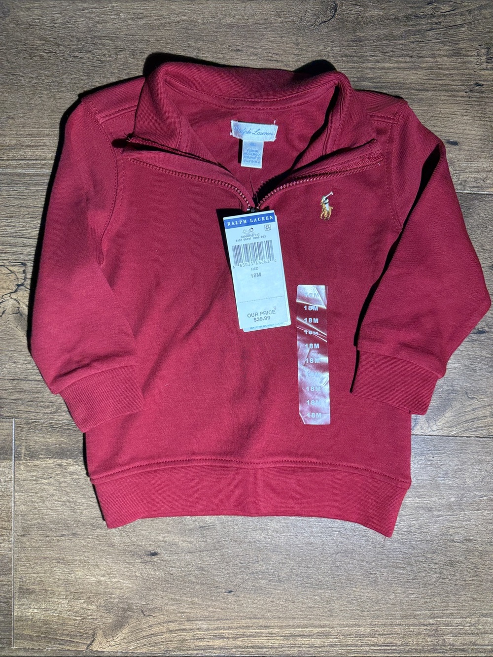 Ralph Lauren Boys Red Quarter-Zip Pullover Sweatshirt – Size 18M